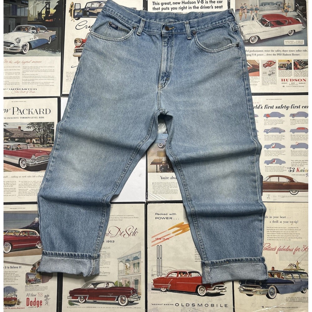 Vintage 90s Lee Acid Wash Jeans Men's 38x30 Blue Denim Tapered Leg Made in USA